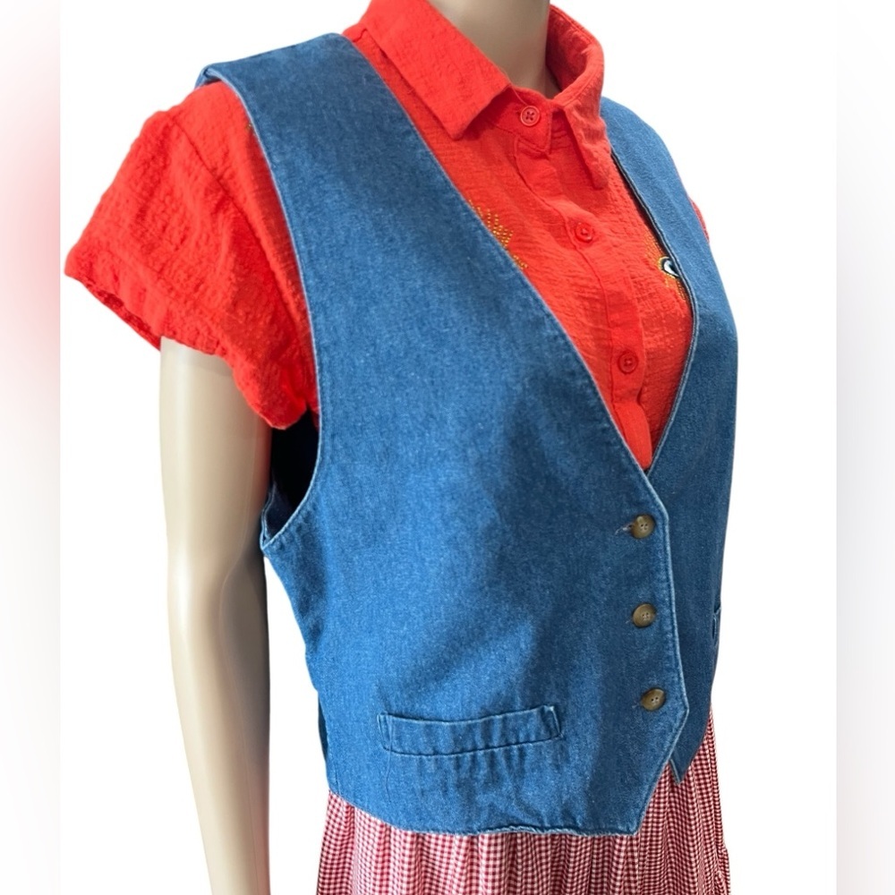 Western women’s blue denim cotton waistcoat vintage vest L - Picture 2 of 8